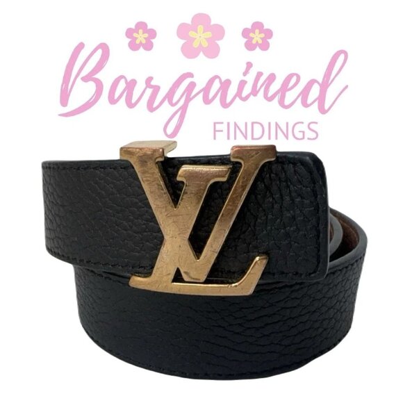Auth Louis Vuitton Black/Brown Leather Reversible Gold LV Initials Belt 90/36 - Picture 1 of 12